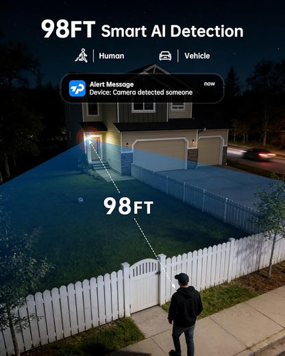 TKENPRO 4G LTE Cellular Security Camera with Pre-Installed SIM Card & Memory Card, 24/7 Recording, Auto Tracking, AI Motion Detection, 2K Color Night Vision, 360° PTZ, No WiFi Security Camera Outdoor
