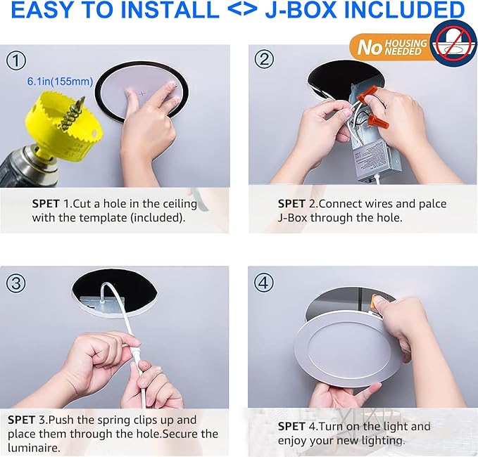 6 Inch Ultra-Thin LED Recessed Ceiling Light with Junction Box, 6500K Daylight, led recessed Light 12W 110W Eqv, LED Can-Killer Downlight, 1050LM High Brightness for Bedroom(6500K, 20Pack)