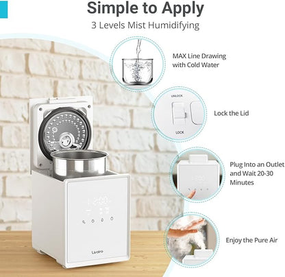 Livatro 3L Stainless Steel Humidifiers for bedroom with Warm Mist Steam