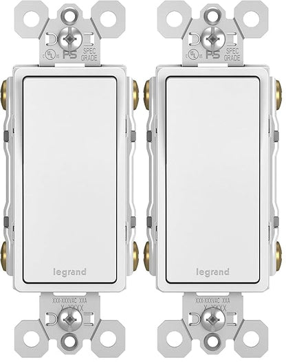 Legrand - Pass & Seymour Radiant 4 Way Light Switch, 15 Amp Wall Light Switch with Rocker Switch, White Decorator Light Switch, TM874WCC6, 1 Count (Pack of 2)