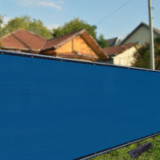 iCover 4x12ft Privacy Screen Fence, Outdoor Fencing Panels, Garden Windscreen Mesh Shade Sail Net Barrier, Fence Privacy Screen Reinforced Bindings and Brass Grommets Cable Zip Ties, Royal Blue