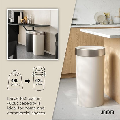 Umbra Vento Kitchen Trash Can with Open Top, Large 16-Gallon (62 L) Capacity, Sand,Polypropylene
