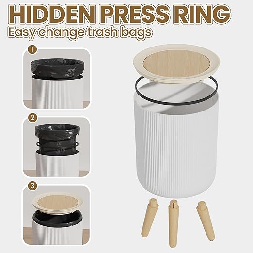 Automatic Bathroom Small Trash Can with Lid, 2.38 Gal Smart Motion Sensor Wastebasket, Waterproof Garbage Can with Legs and Wood Grain Top for Kitchen,Bedroom,Office,Desk, Living Room, RV