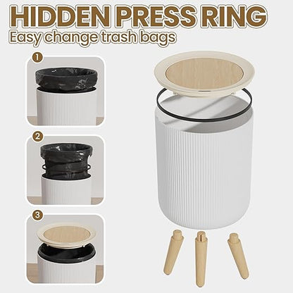 Automatic Bathroom Small Trash Can with Lid, 2.38 Gal Smart Motion Sensor Wastebasket, Waterproof Garbage Can with Legs and Wood Grain Top for Kitchen,Bedroom,Office,Desk, Living Room, RV
