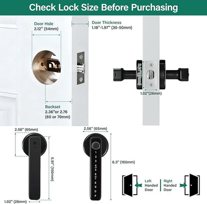 Keyless Entry Fingerprint Smart Door Lock with Handle, Digital Electronic Lock with Touchscreen Keypad, Door Locks for Bedrooms/Front Door/Apartment, Generate Password Remotely