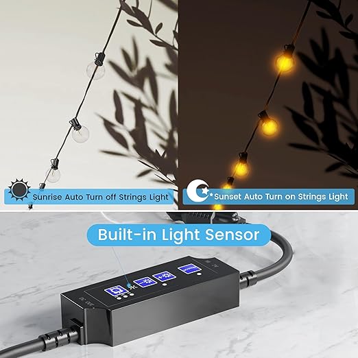 OHLUX Outdoor Dimmer for String Lights, 360W Dusk to Dawn Smart Dimmer Plug with Timer, Weatherproof Light Dimmer Switch with Memory Function, Plug-in Dimmer for Outdoor String Lights Patio Lights