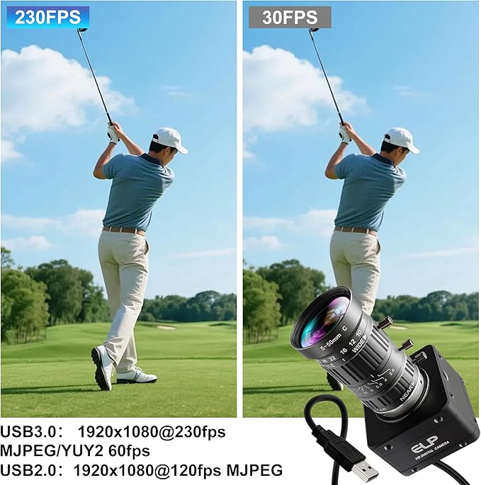 12MP USB 3.0 Camera,4K@30fps 1080P@230fps High Frame Rate UVC Camera, 5-50mm 10X Manual Zoom Lens,Wide Application for Industrial,Security,3D Printer,Compatible with Windows Linux Mac Android