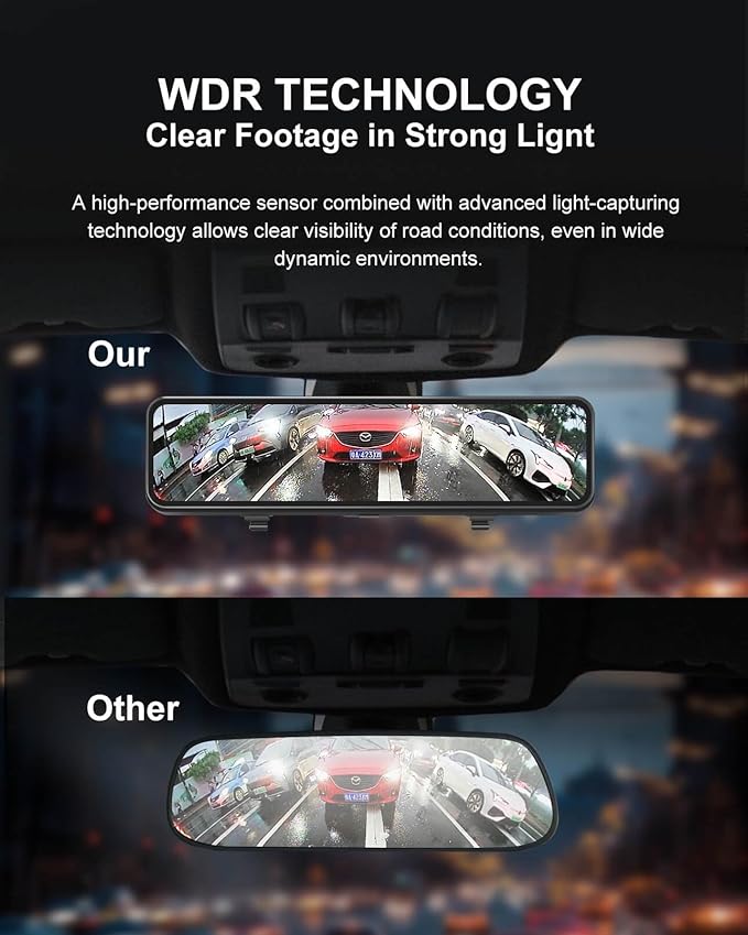 4K 3 Channel Mirror Dash Cam, 10.88" Triple Rear View Mirror Dash Camera Front Inside Rear for Car RV Truck, Night Vision, 64GB Card, WDR, G-Sensor, 24H Parking Monitor (INS102-3CH)