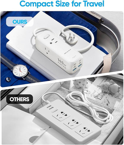 Olcorife 145W USB Power Strip, 5FT Flat Plug Extension Cord with 3 AC Outlets 6 USB Ports(4 USB C&2 USB A), 2000 Joules Surge Protector, Multiple USB Outlet Strip for Home Dorm Travel Essentials