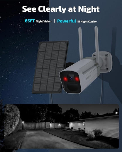 《100% Wire-Free》Wireless Outdoor Security Camera System, Solar Powered WiFi Cameras Systems, Home Video Surveillance DVR Kits