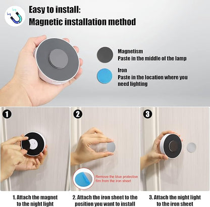 8 LEDs Motion Sensor Light Indoor, Night Light USB Rechargeable, 3 Light Modes & 400 mAh Battery, Cordless Magnetic Sticker Nightlight for Stair, Closet, Hallway - 3000K Warm White 6 Pack