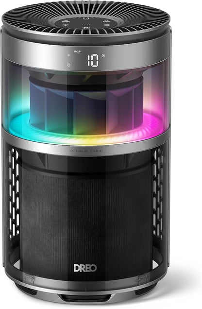 DREO Smart Air Purifier With RGBIC Light,Home HEPA Air Cleaner with Wi-Fi/Voice/Alexa, PM2.5 Quality Monitor,4 Speeds & Auto/Turbo/Quiet Sleep Modes, DR-HAP010S, DREO 530S, Pearl Silver