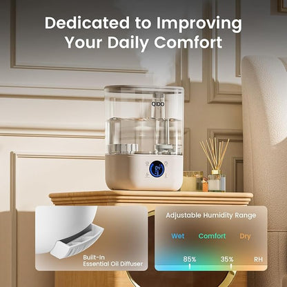 COMHOMA Humidifiers for Bedroom, 5L Top Fill for Large Room, 36H Runtime, 28 dB Quiet Cool Mist Air Humidifier for Baby Nursery, Plants, Indoor, APP/7-color Nightlight,Easy to Clean & Fill,Light White