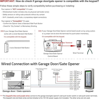 Wireless WiFi Access Control Keypad, Metal Stand-Alone Door Access Control System, EM Card Reader, Weatherproof, Backlight, TUYA Wireless Entry Security Access Controller for Garage Door, Gate Opener