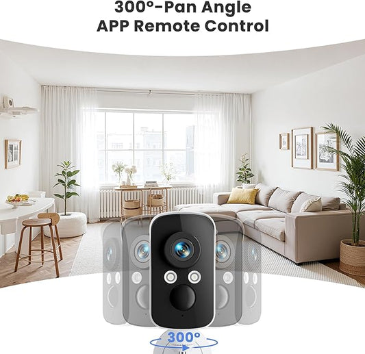 300° Pan Wireless Outdoor Security Camera, No Subscription Free 7-Day Cloud/SD, AI Detection, Magnetic Mount, Battery Powered, 2.4G WiFi, 2K, Night Vision, 360° View, 2-Way Talk, Home Security, IP65