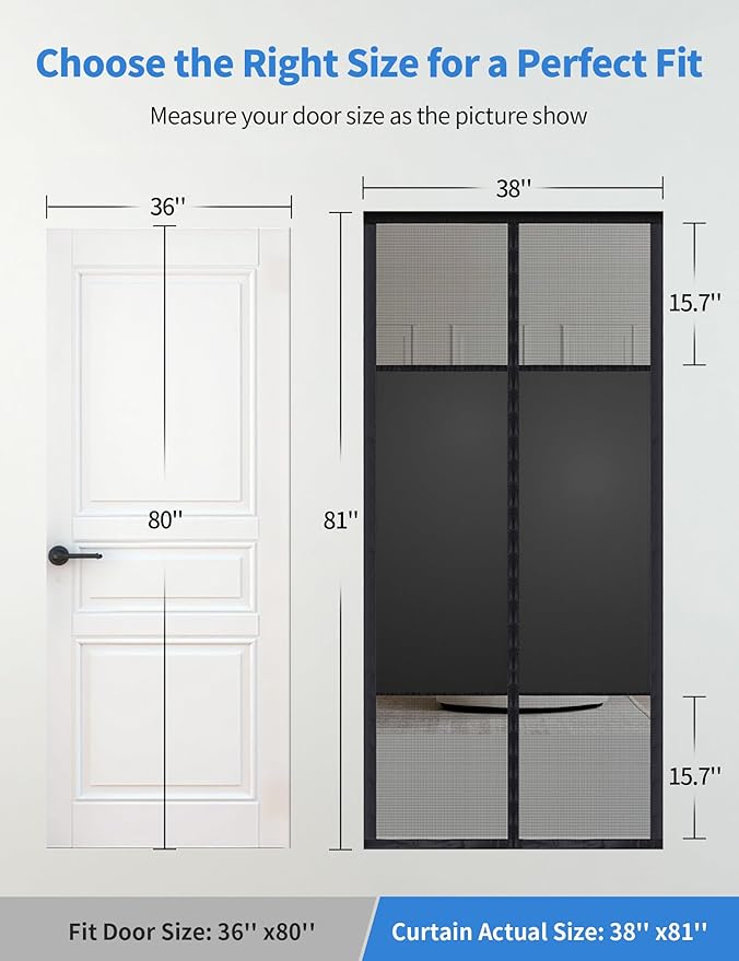 Magnetic Screen Door with Privacy Protection, Thick PET Mesh Screen Fit for Door Size 36x80 Inch(Product Size 38x81 Inch), Pet Friendly Screen Curatin for Doorway to Keeps Bugs Out