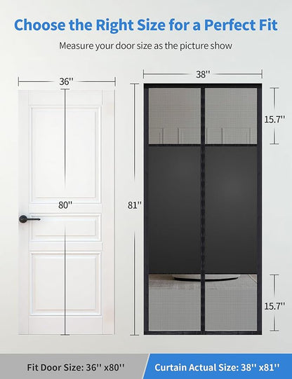 Magnetic Screen Door with Privacy Protection, Thick PET Mesh Screen Fit for Door Size 36x80 Inch(Product Size 38x81 Inch), Pet Friendly Screen Curatin for Doorway to Keeps Bugs Out