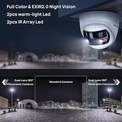 VIKYLIN 8MP 4K Dual Lens Poe IP Security Camera with 180° Panoramic Wide Angle,Smart Hybrid Light, Human/Vehicle Detection, Strobe Light&Audible Warn,2-Way Audio, 512 GB SD Card Slot,IP67 (2mm Lens)