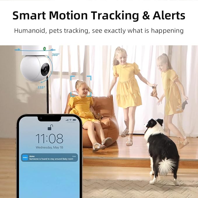 AOSU 2K Doorbell Camera Wireless Bundle 360-Degree 2K Security Camera Indoor, Home Wireless Security System Compatible with Alexa and Google Assistant, 24/7 Secure Your Home Inside and Out