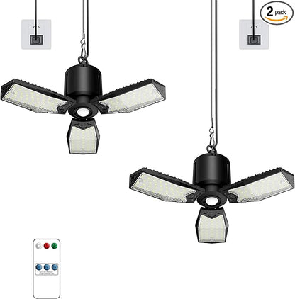 Garage Motion Sensor Lights Plug-in 2Pack, 8000LM Super Bright Motion Activated LED Shop Light, 360° Detection & Retractable Steel Wire, Indoor Motion Light Bulb for Attic/Barn