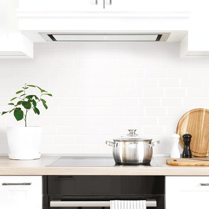 Smart Tiles Peel and Stick backsplash, Subway Pure White, 11.55"x8.38" | Pack of 5 (2.8 sq ft), Glossy, Heat/Moisture Resistant, Low VOC, Kitchen/Bathroom, Renter Friendly, Made in Canada