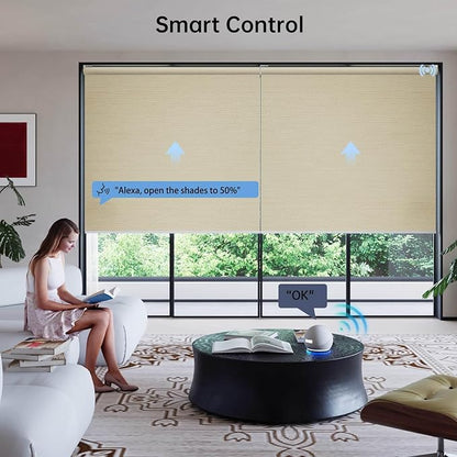 Motorized Coupled Shades, Blackout Smart Blinds for Large Windows Automatic Blinds Compatible with Alexa, Motorized Roller Shades Customized for Bedroom Home Office(Blackout-Jacquard Coffee)