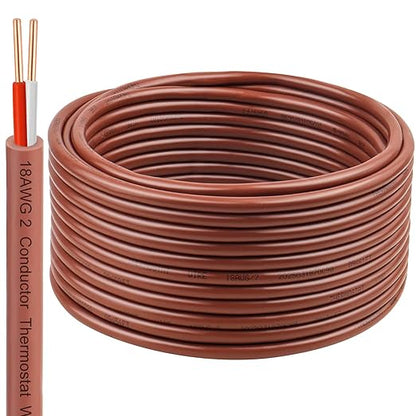 XRDS -RF 18AWG 2 Conductor Thermostat Wire 50FT – 18/2 Solid Copper Low Voltage Cable, Brown Doorbell Wire, 2 Conductor Cable for HVAC Systems, Heating, Air Conditioning, Doorbell, Alarm