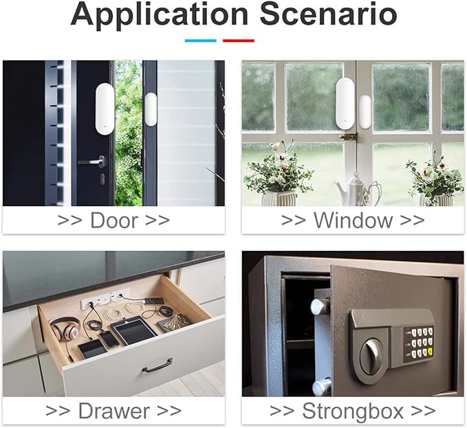 WiFi Door Window Sensor: Smart Contact Sensor with App Alerts, Door Open Detector Compatible with Alexa Google Assistant, Entry Detector Sensor for Home Security and Home Automation (4-Pack)