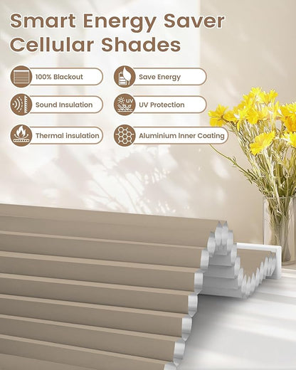 Kincmo Motorized Cellular Shades, Custom Motorized Blinds with Remote, Cordless Smart Electric Honeycomb Blinds Work with Apple HomeKit, Alexa, Google (100%-Blackout-Single-Cell Coffee)