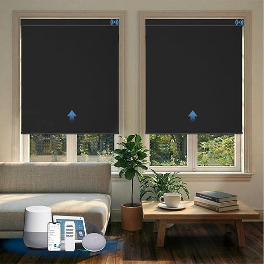 Motorized Blinds with Remote, Blackout Smart Blinds for Windows Automatic Shades Compatible with Alexa, Motorized Shades Customized for Bedroom Home Office (Blackout-Fabric Dark Grey)