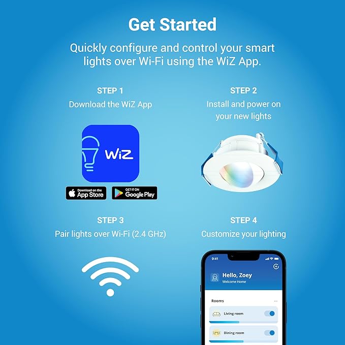HALO 4” Smart Wi-Fi Canless LED Light Powered by WiZ Pro, Dimmable Full Color w/Adjustable Gimbal, SpaceSense, Smart Home-Ready - RAWZC409