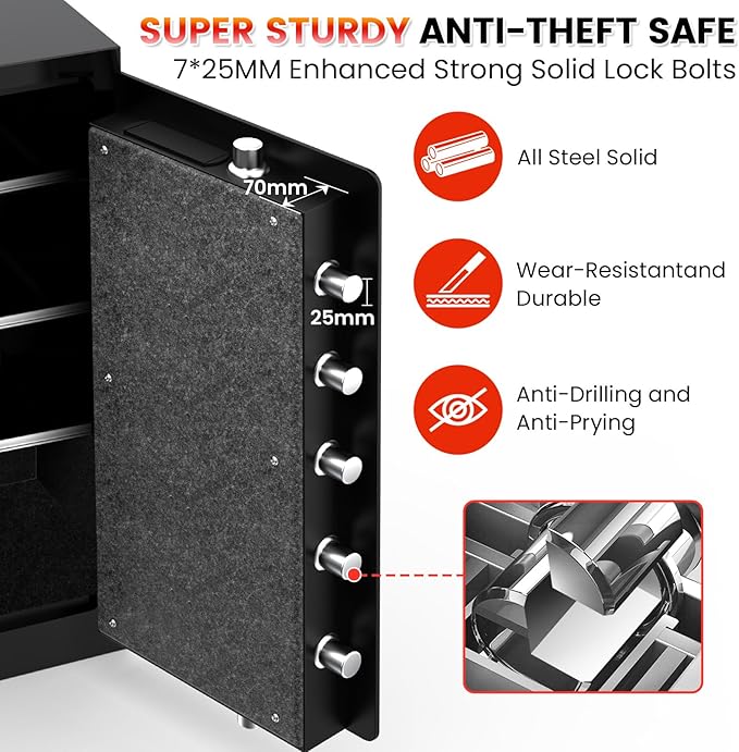 [𝟐𝟎𝟐𝟔 𝟑𝟓-𝐌𝐢𝐧 𝟏𝟕𝟎𝟎°𝐅] Fireproof Safe for Home, Money Safe for Cash,70 Lbs Heavy Duty Fire Proof safes for Home Use, Wall Mounted Jewelry Safes with Sensor LED Light and Alarm System
