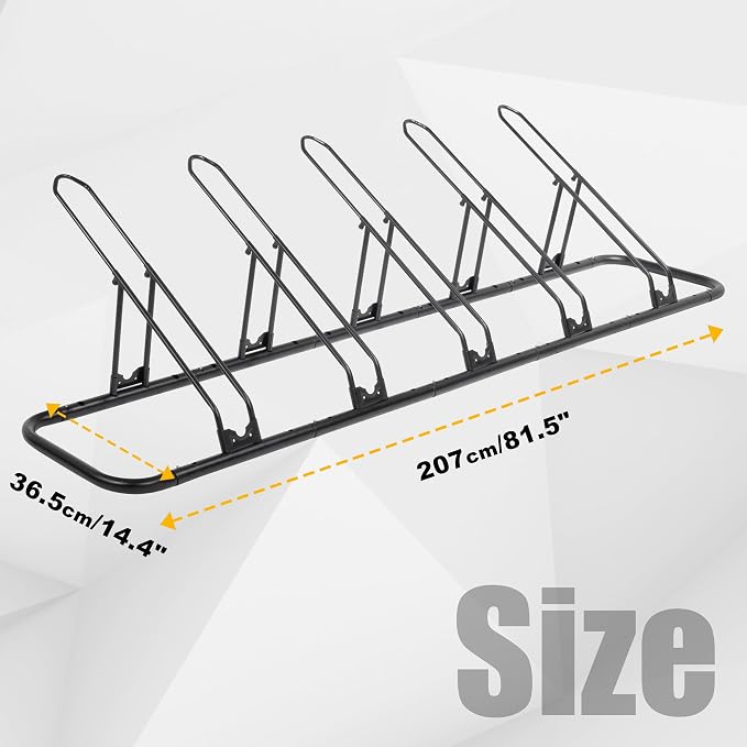 CyclingDeal Bicycle Floor Parking Rack Stand - for Mountain MTB Road Bike - Indoor Home Garage Storage - Adjustable 5 Bikes