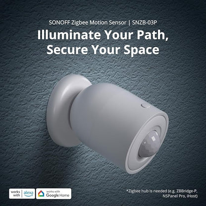 SONOFF SNZB-03P Zigbee Motion Sensor, 3-Year Battery Life, for Alert System and Automations Wireless Motion Detector, SONOFF Zigbee Bridge Required, Batteries Included (1 Pack)