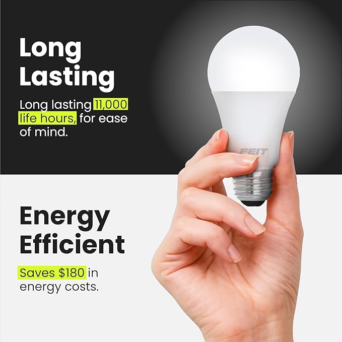 Feit Electric A19 LED Light Bulb, 60W Equivalent, E26 Medium Base, 800 Lumens, 3500K Neutral White, Non-Dimmable Standard Light Bulb, 10-Year Lifetime, A800/835/10KLED/4, 4 Packs