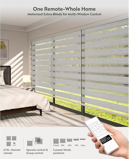 ACMEART Motorized Zebra Blinds,Smart APP & Remote Control Light Filtering Zebra Shades,Compatible with Alexa,Custom Size Electric Window Blinds for Home Office (Jacquard Light Grey)