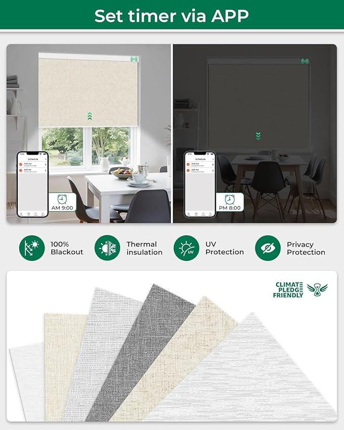 Allesin Motorized Blinds with Remote Smart Blackout Roller Shades | All-in-One & Ultra-Quiet Automatic Electric Power Blinds for Home Office, Sand-Linen 35x72