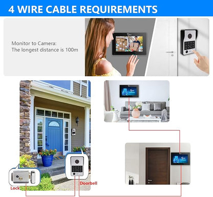 ANJIELO SMART Wired Video Door Phone Apartment Intercom System,7 Inch Touch Monitor with 1080P HD Camera Doorbell,Supporting Fingerprint,RFID Card,Password Unlocking for Home Villa,Tuya