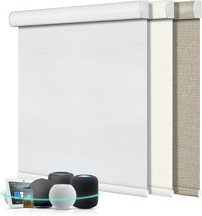 Aprilsmart Motorized Blinds with Remote,Compatible with Apple HomeKit Alexa Google Home- Voice and app Control,Motorized Roller Shades 100% Blackout Custom Size (Cream White-06)