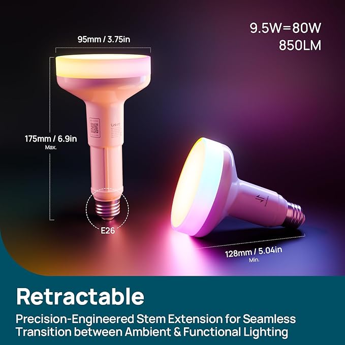Linkind Matter Smart Light Bulb BR30 1200LM 2 Pack & Matter BR30 Smart Light Bulbs with Retractable Design 2 Pack