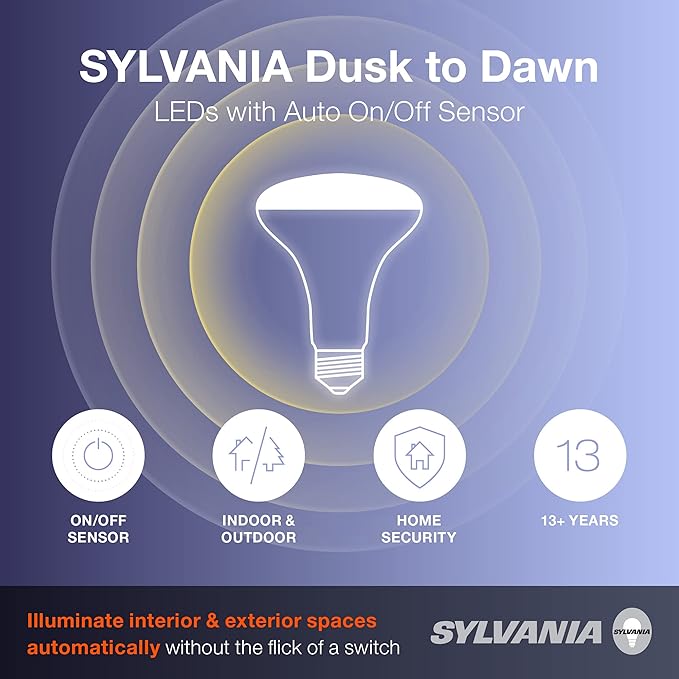 Sylvania Dusk to Dawn PAR38 LED Light Bulb with Auto On/Off Light Sensor, 120W=14W, 1250 Lumens, 5000K, Daylight - 1 Pack (41363)