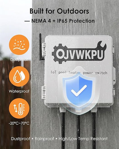 Outdoor Smart WiFi Power Switch Box, 110V 40A 2-Pole Pool Heater Switch, Irrigation Pump Start Relay Fit for Sprinkler Controller System, Compatible with Alexa & Google Home, Remote Control