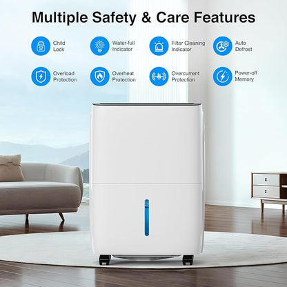 ZAFRO 6000 Sq.Ft Dehumidifiers for Home and Basement with Drain Hose, Energy Saving Max 120 Pints Dehumidifier with Auto or Manual Drainage, Auto Defrost, Three Modes, 24Hrs Timer