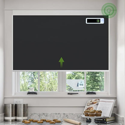 Motorized Blinds with Remote, Blackout Cooling Automatic Shades with Solar Panel Cordless Smart Blinds for Windows, Custom Electric Blinds Horizontal Roller Shades,Black,45" W X 72" H