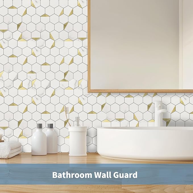 20-Sheet Heavy-Duty Hexagon Peel and Stick Backsplash, Thick Waterproof &Heat Resistant Stick on Wall Tiles, Marble White Mosaic for Kitchen & Bathroom, Strong Adhesive Permanent PVC Tiles