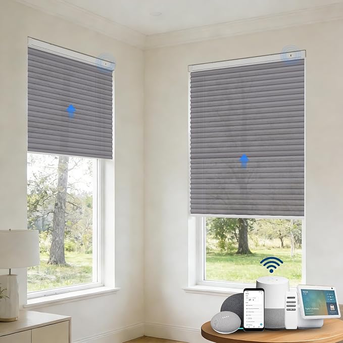 Motorized Cellular Shades with Remote, Smart Cellular Shades Compatible with Apple HomeKit, Alexa & Google Home, Honeycomb Window Blinds for Indoor Windows, Light Filtering Neutral Taupe