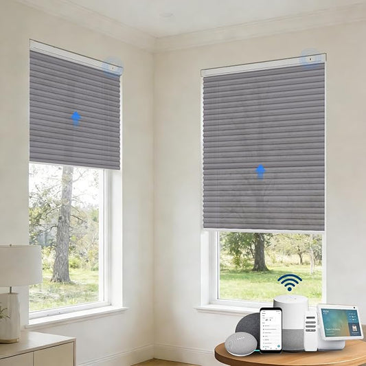 Motorized Cellular Shades with Remote, Smart Cellular Shades Compatible with Apple HomeKit, Alexa & Google Home, Honeycomb Window Blinds for Indoor Windows, Light Filtering Neutral Taupe