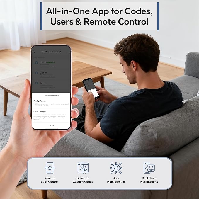 Ulecoce DL08 Fingerprint Smart Deadbolt with App Control, Mate Black | 5‑in‑1 Smart Deadbolt with Remote Control, Auto‑Lock, Touchscreen Keypad, 5 Keys & 2 Fobs, USB‑C Port, ANSI Grade 3 Security