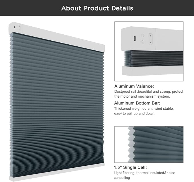 Changshade Smart Blinds Cellular Shades for Windows Doors Motorized with Remote Control, Custom Size Automatic Honeycomb Blind Electric Power Work with Alexa, Google Home, Light Filtering, Dark Blue