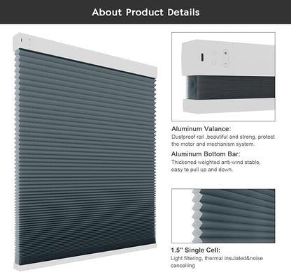 Changshade Smart Blinds Cellular Shades for Windows Doors Motorized with Remote Control, Custom Size Automatic Honeycomb Blind Electric Power Work with Alexa, Google Home, Light Filtering, Dark Blue